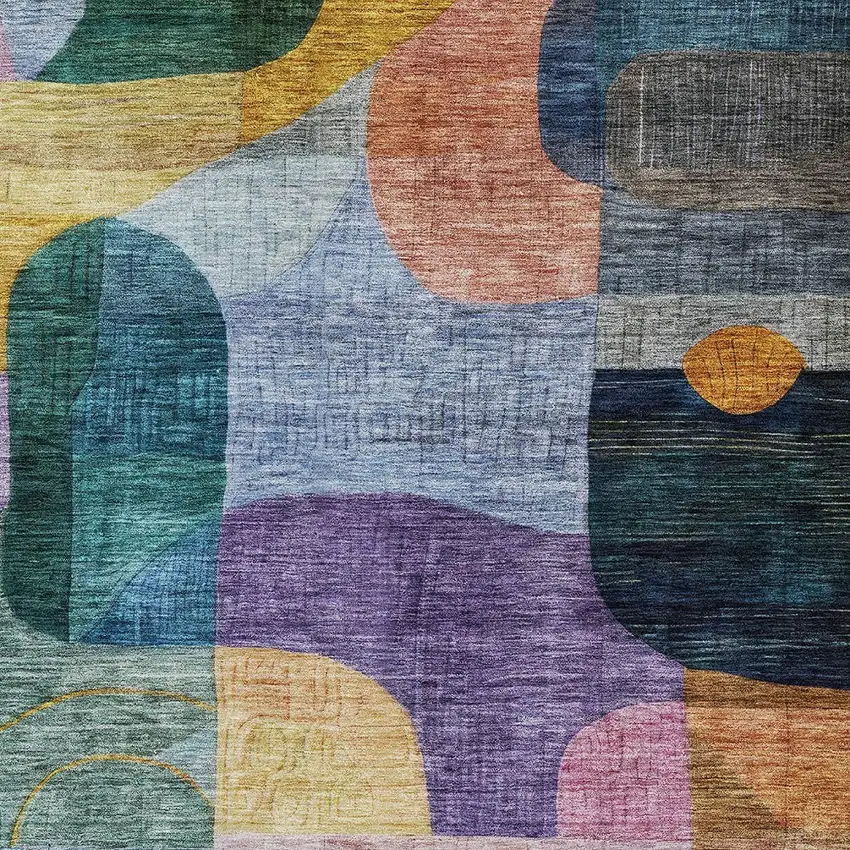 Blue Purple And Green Abstract Washable Indoor Outdoor Area Rug Photo 6