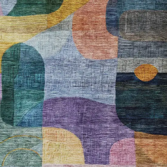 Blue Purple And Green Abstract Washable Indoor Outdoor Area Rug Photo 6