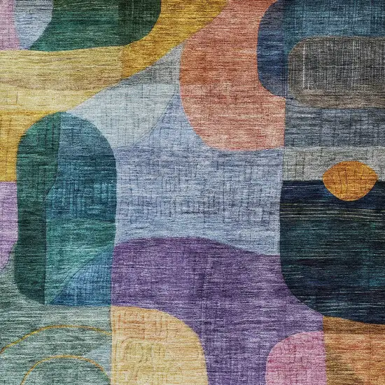 Blue Purple And Green Abstract Washable Indoor Outdoor Area Rug Photo 6