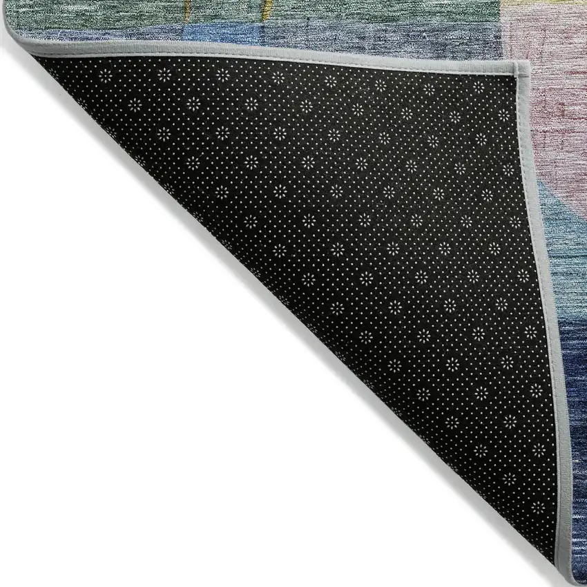 Blue Purple And Green Abstract Washable Indoor Outdoor Area Rug Photo 3