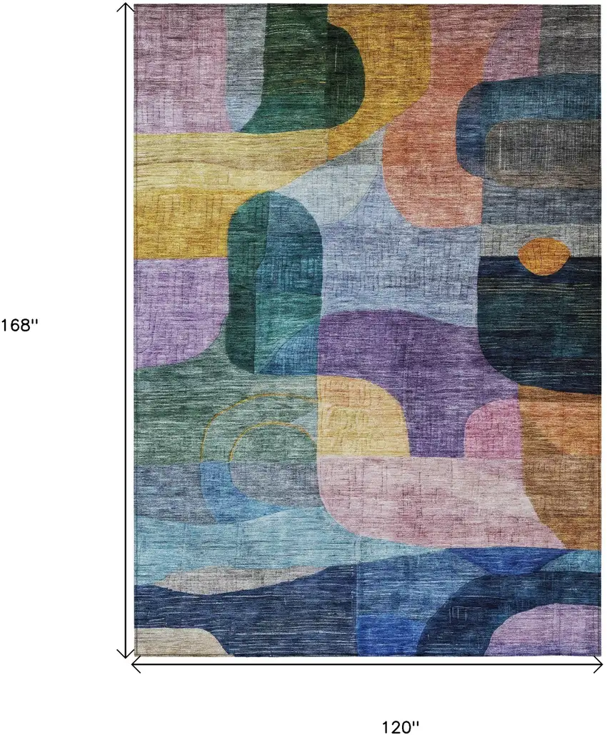 Blue Purple And Green Abstract Washable Indoor Outdoor Area Rug Photo 8
