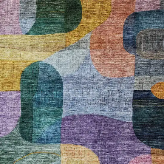 Blue Purple And Green Abstract Washable Indoor Outdoor Area Rug Photo 6