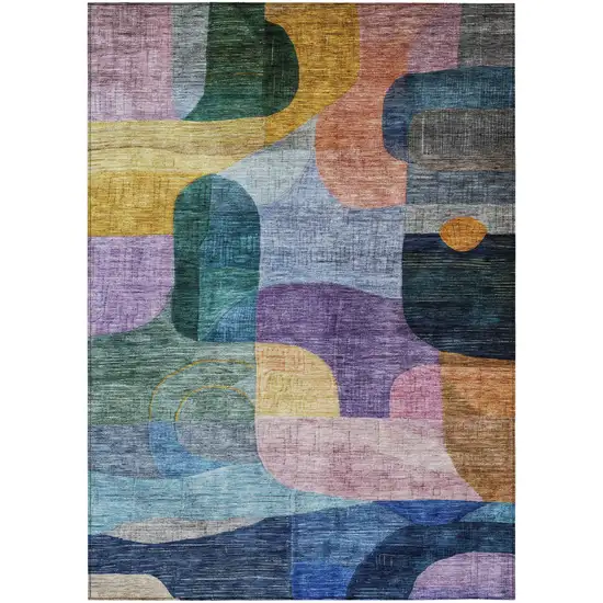 Blue Purple And Green Abstract Washable Indoor Outdoor Area Rug Photo 2