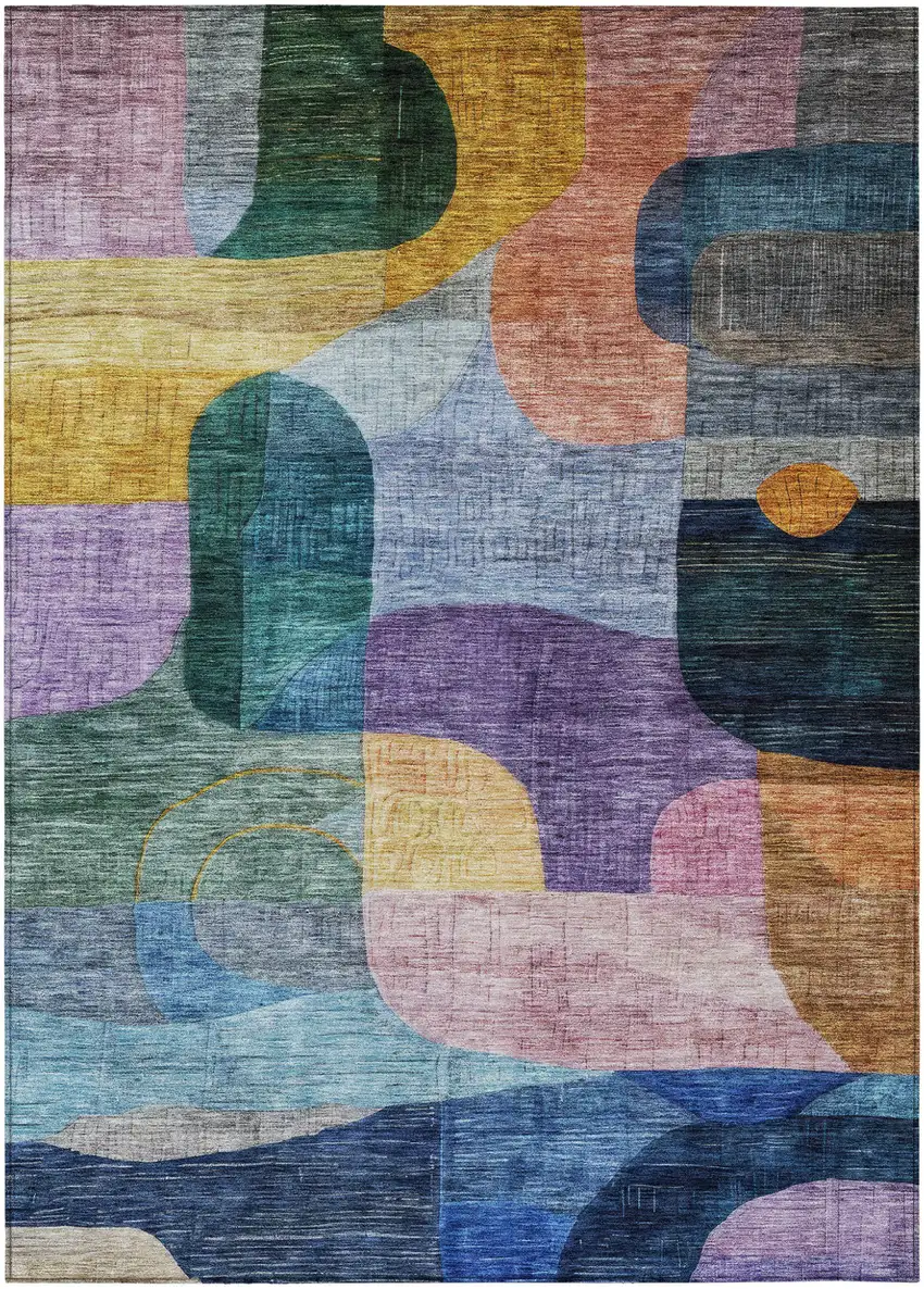 Blue Purple And Green Abstract Washable Indoor Outdoor Area Rug Photo 2
