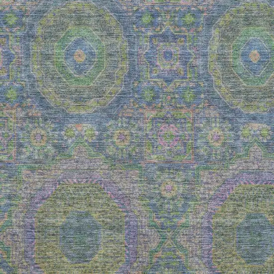 Blue Purple And Green Medallion Washable Area Rug With UV Protection Photo 3
