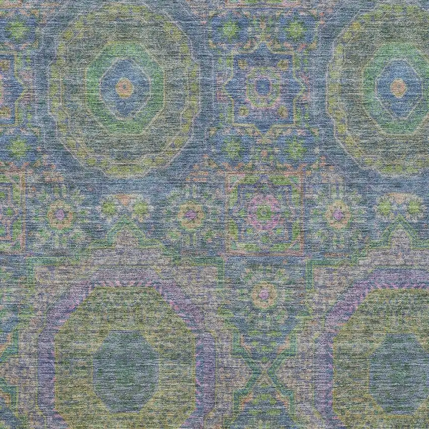 Blue Purple And Green Medallion Washable Area Rug With UV Protection Photo 3