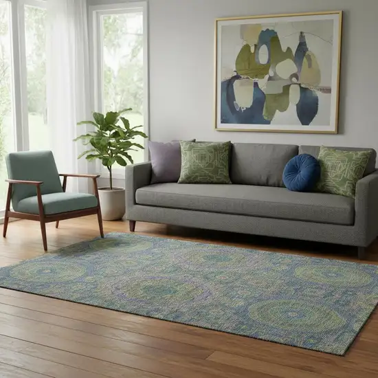 Blue Purple And Green Medallion Washable Area Rug With UV Protection Photo 2