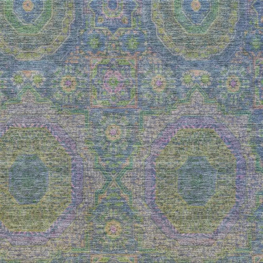 Blue Purple And Green Medallion Washable Area Rug With UV Protection Photo 3