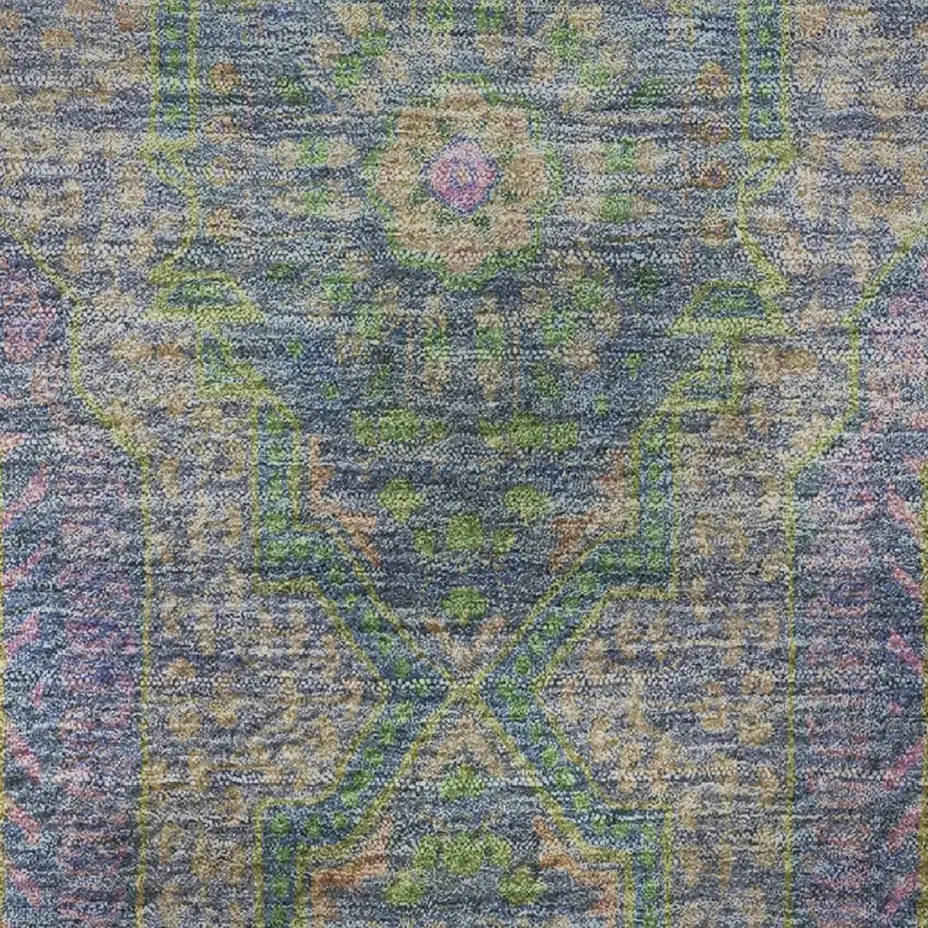 Blue Purple And Green Medallion Washable Area Rug With UV Protection Photo 8