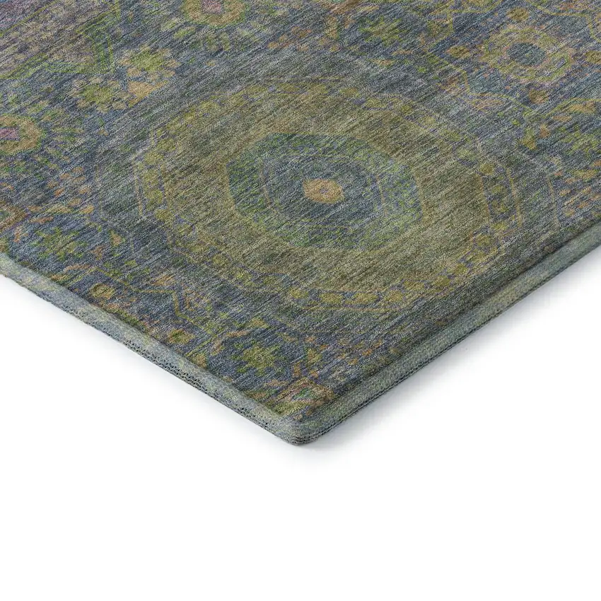 Blue Purple And Green Medallion Washable Area Rug With UV Protection Photo 8
