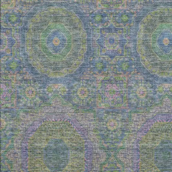 Blue Purple And Green Medallion Washable Area Rug With UV Protection Photo 3