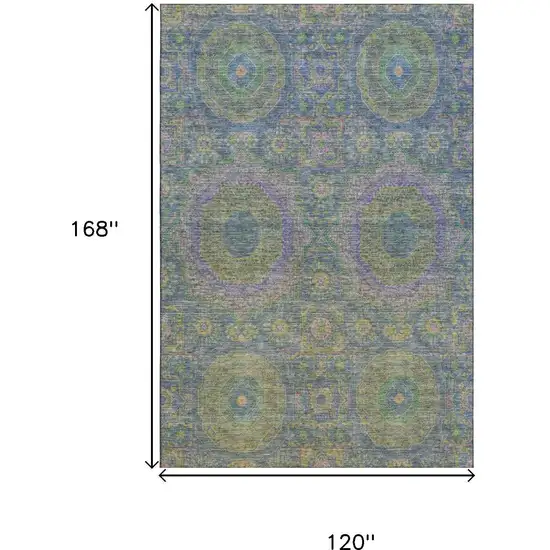 Blue Purple And Green Medallion Washable Area Rug With UV Protection Photo 9