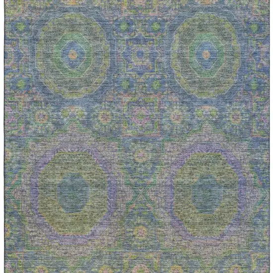 Blue Purple And Green Medallion Washable Area Rug With UV Protection Photo 3