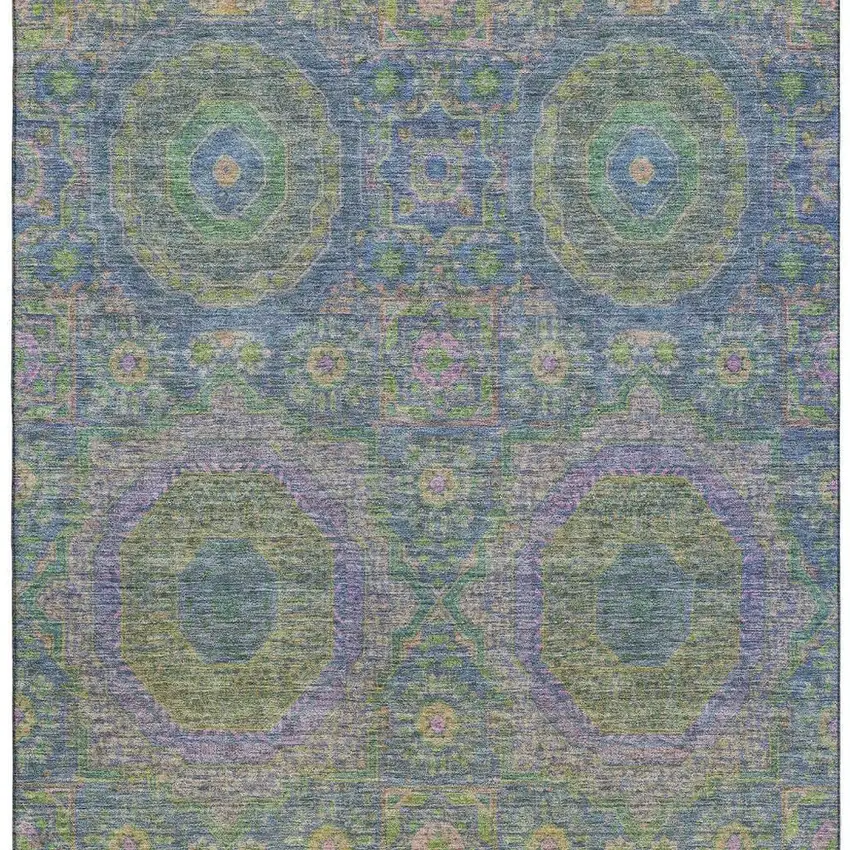 Blue Purple And Green Medallion Washable Area Rug With UV Protection Photo 3