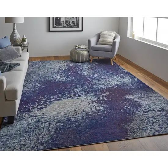 Blue Purple And Ivory Abstract Power Loom Stain Resistant Area Rug Photo 2