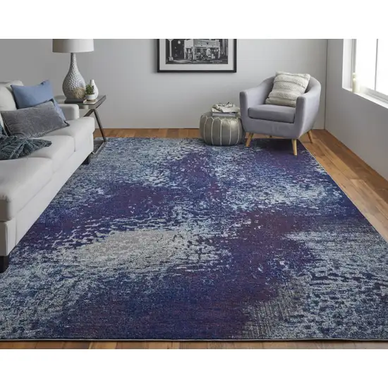 Blue Purple And Ivory Abstract Power Loom Stain Resistant Area Rug Photo 1