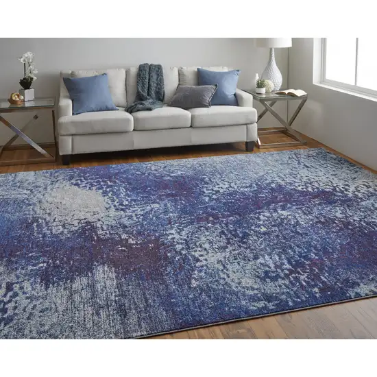 Blue Purple And Ivory Abstract Power Loom Stain Resistant Area Rug Photo 3