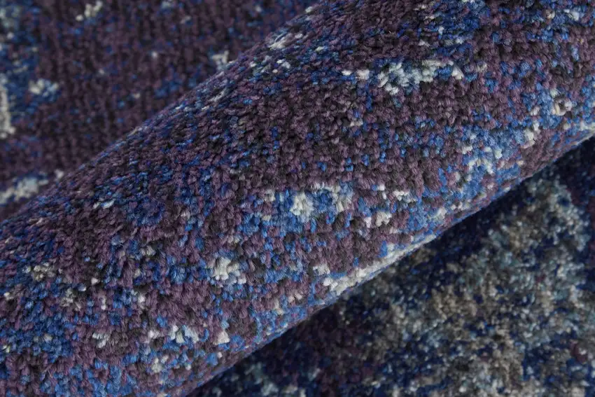 Blue Purple And Ivory Abstract Power Loom Stain Resistant Area Rug Photo 9