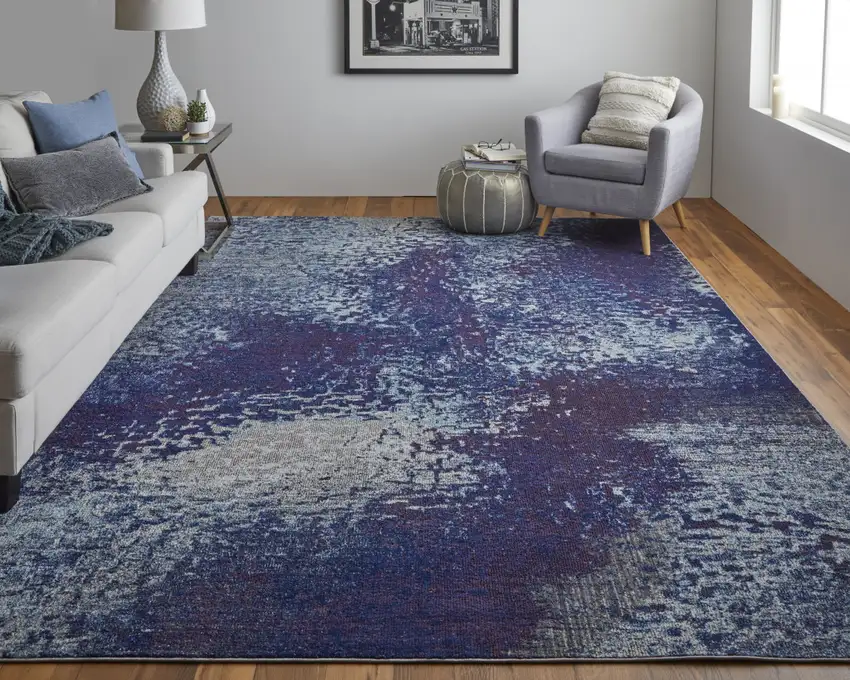 Blue Purple And Ivory Abstract Power Loom Stain Resistant Area Rug Photo 6