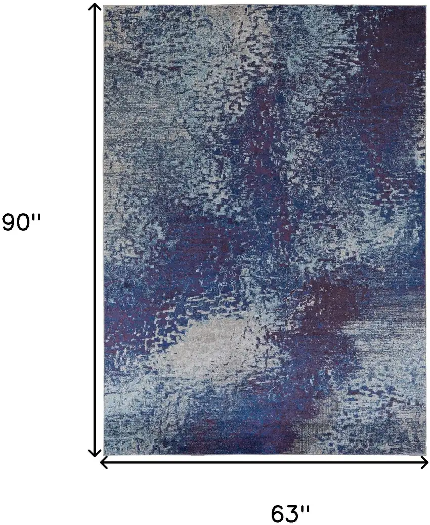 Blue Purple And Ivory Abstract Power Loom Stain Resistant Area Rug Photo 10