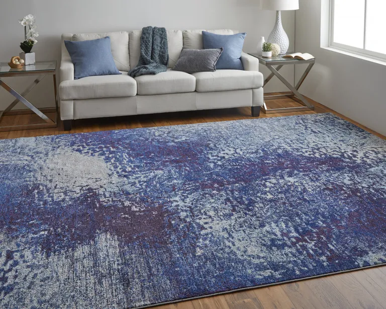 Blue Purple And Ivory Abstract Power Loom Stain Resistant Area Rug Photo 2