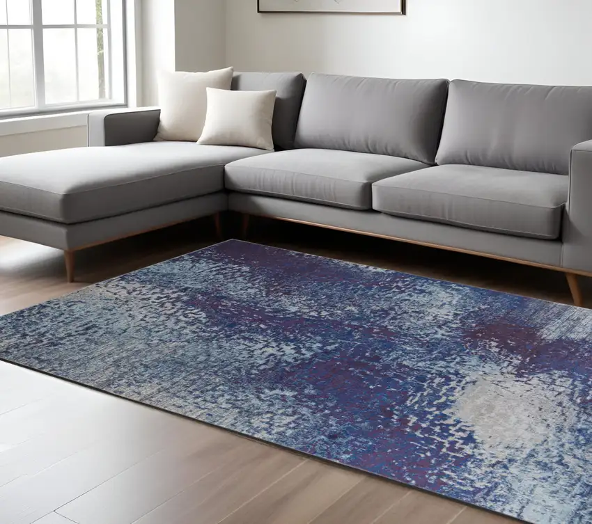 Blue and Purple Abstract Power Loom Non Skid Area Rug Photo 1