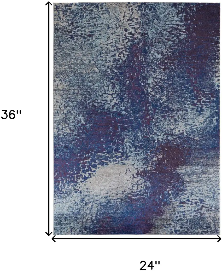 Blue Purple And Ivory Abstract Power Loom Stain Resistant Area Rug Photo 10