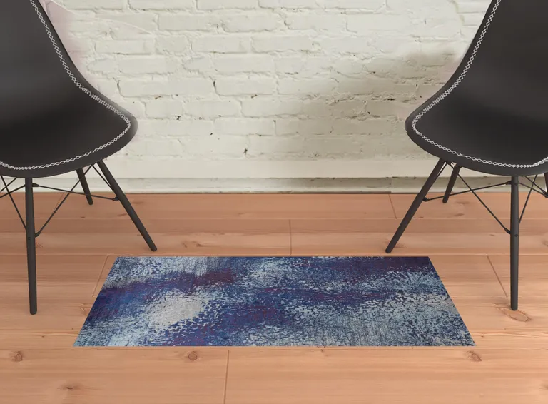 Blue Purple And Ivory Abstract Power Loom Stain Resistant Area Rug Photo 2