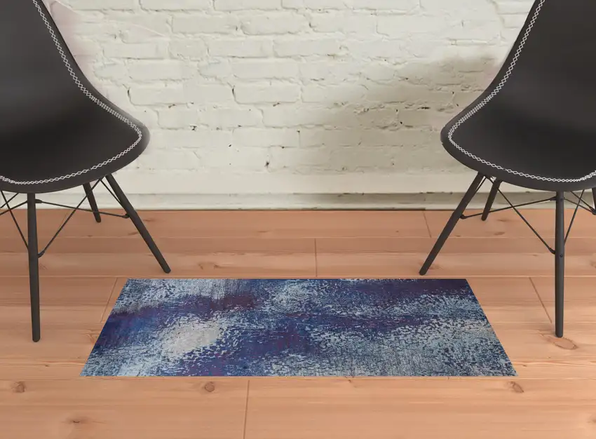 Blue Purple And Ivory Abstract Power Loom Stain Resistant Area Rug Photo 2
