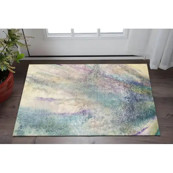 Blue Purple And Ivory Abstract Washable Area Rug With UV Protection Photo 2