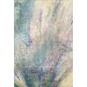 Photo of Blue Purple And Ivory Abstract Washable Area Rug With UV Protection