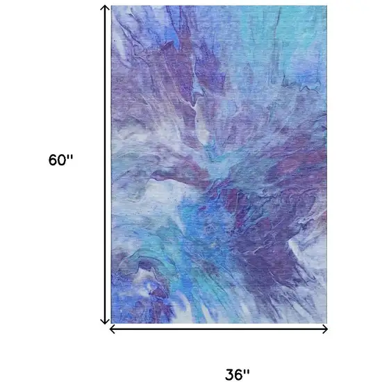 Blue Purple And Ivory Abstract Washable Area Rug With UV Protection Photo 9
