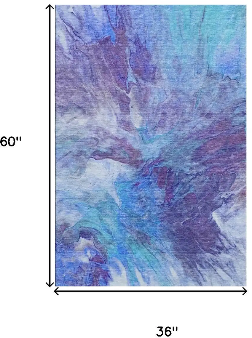 Blue Purple And Ivory Abstract Washable Area Rug With UV Protection Photo 9