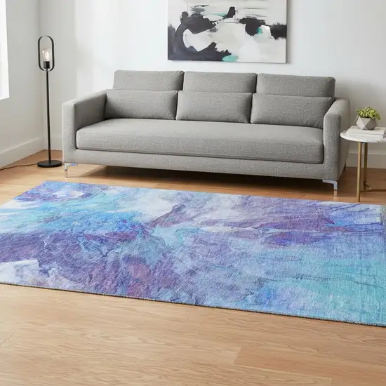 Blue Purple And Ivory Abstract Washable Area Rug With UV Protection Photo 2