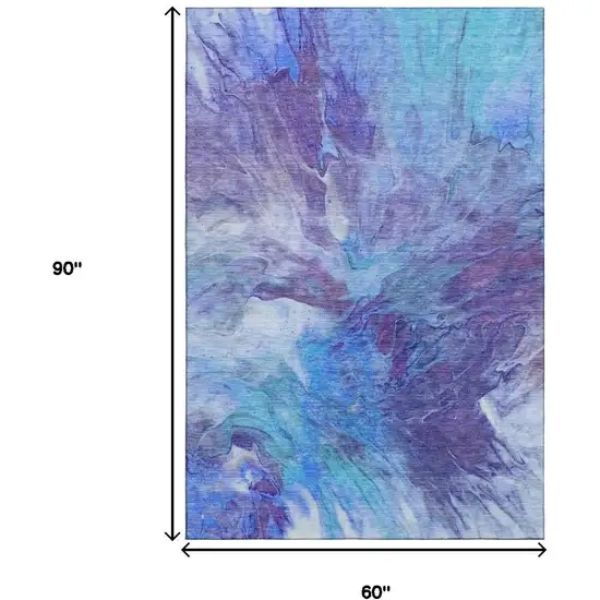 Blue Purple And Ivory Abstract Washable Area Rug With UV Protection Photo 7