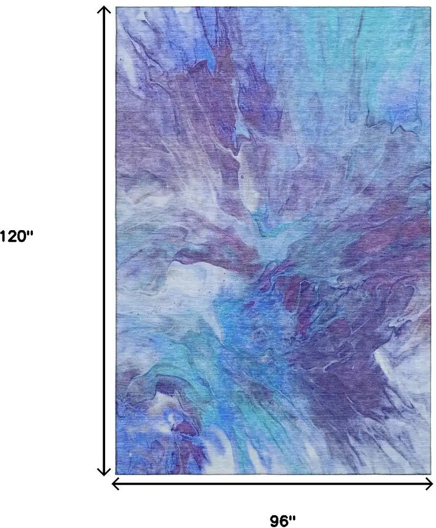 Blue Purple And Ivory Abstract Washable Area Rug With UV Protection Photo 7
