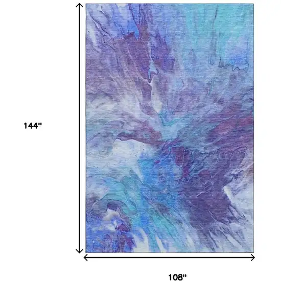 Blue Purple And Ivory Abstract Washable Area Rug With UV Protection Photo 5