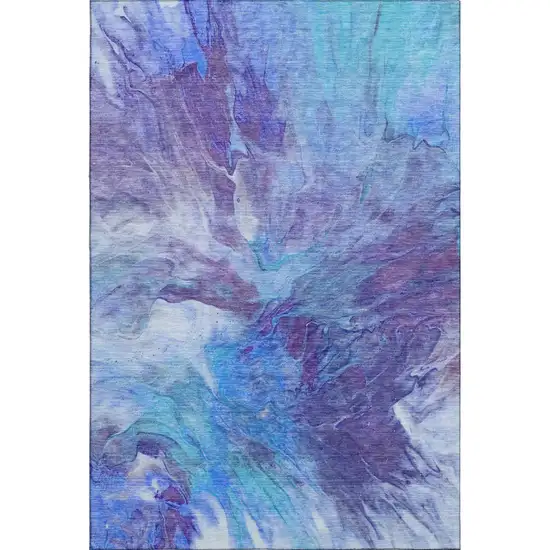 Blue Purple And Ivory Abstract Washable Area Rug With UV Protection Photo 1