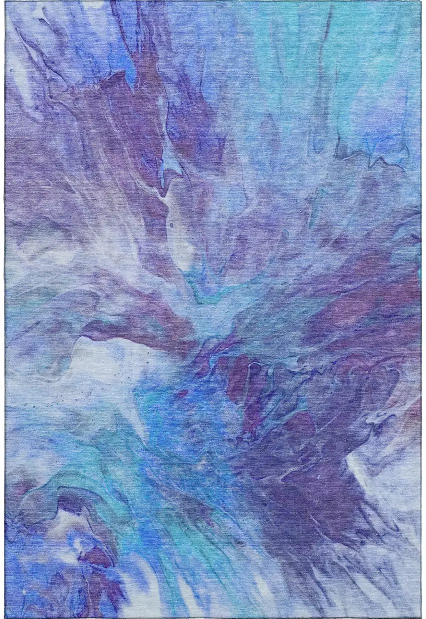 Blue Purple And Ivory Abstract Washable Area Rug With UV Protection Photo 1