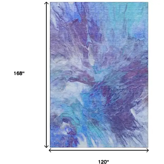 Blue Purple And Ivory Abstract Washable Area Rug With UV Protection Photo 5