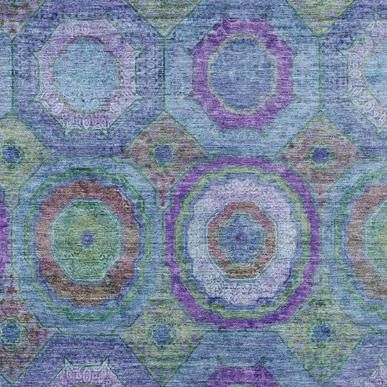 Blue Purple And Lime Green Geometric Washable Indoor Outdoor Area Rug Photo 3
