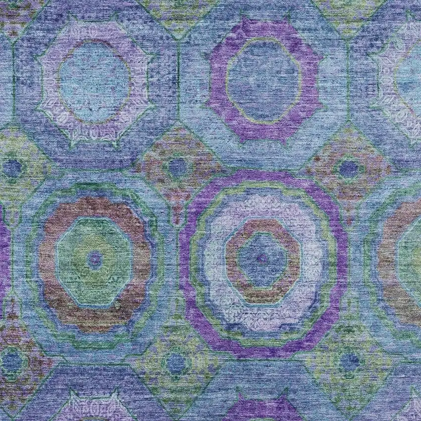 Blue Purple And Lime Green Geometric Washable Indoor Outdoor Area Rug Photo 3