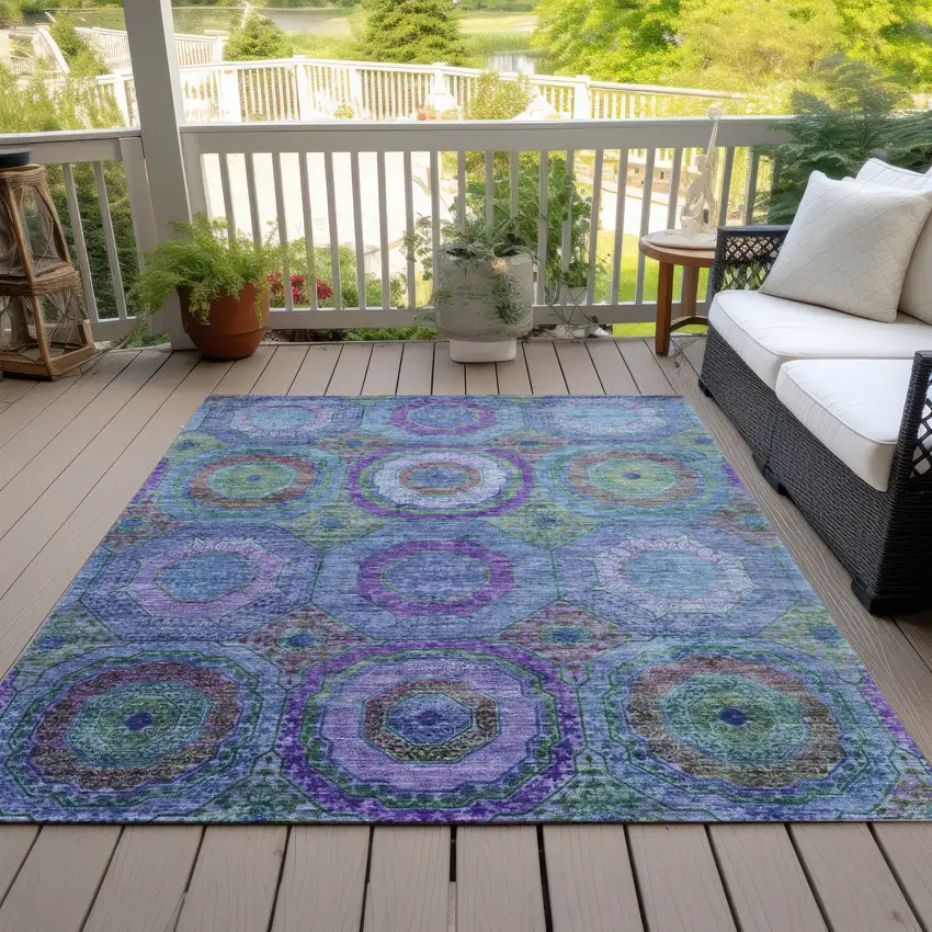 Blue Purple And Lime Green Geometric Washable Indoor Outdoor Area Rug Photo 8