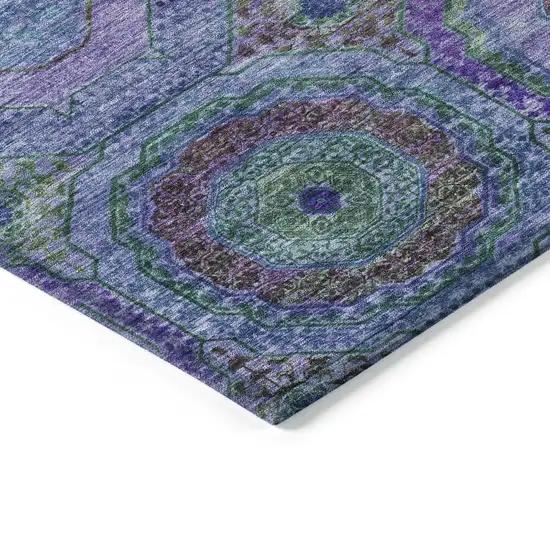 Blue Purple And Lime Green Geometric Washable Indoor Outdoor Area Rug Photo 9