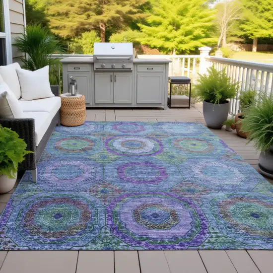 Blue Purple And Lime Green Geometric Washable Indoor Outdoor Area Rug Photo 5