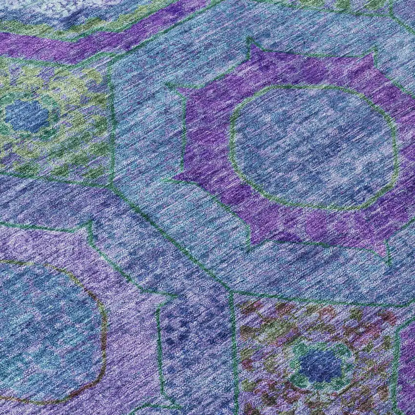 Blue Purple And Lime Green Geometric Washable Indoor Outdoor Area Rug Photo 6