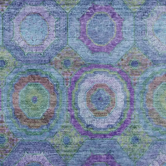 Blue Purple And Lime Green Geometric Washable Indoor Outdoor Area Rug Photo 3