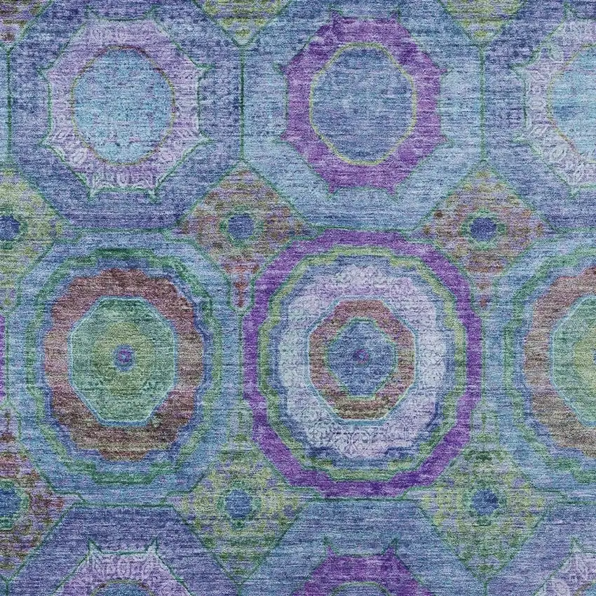 Blue Purple And Lime Green Geometric Washable Indoor Outdoor Area Rug Photo 3