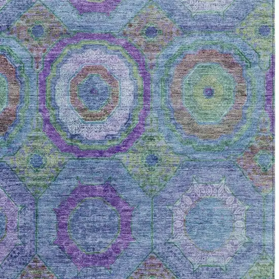 Blue Purple And Lime Green Geometric Washable Indoor Outdoor Area Rug Photo 8