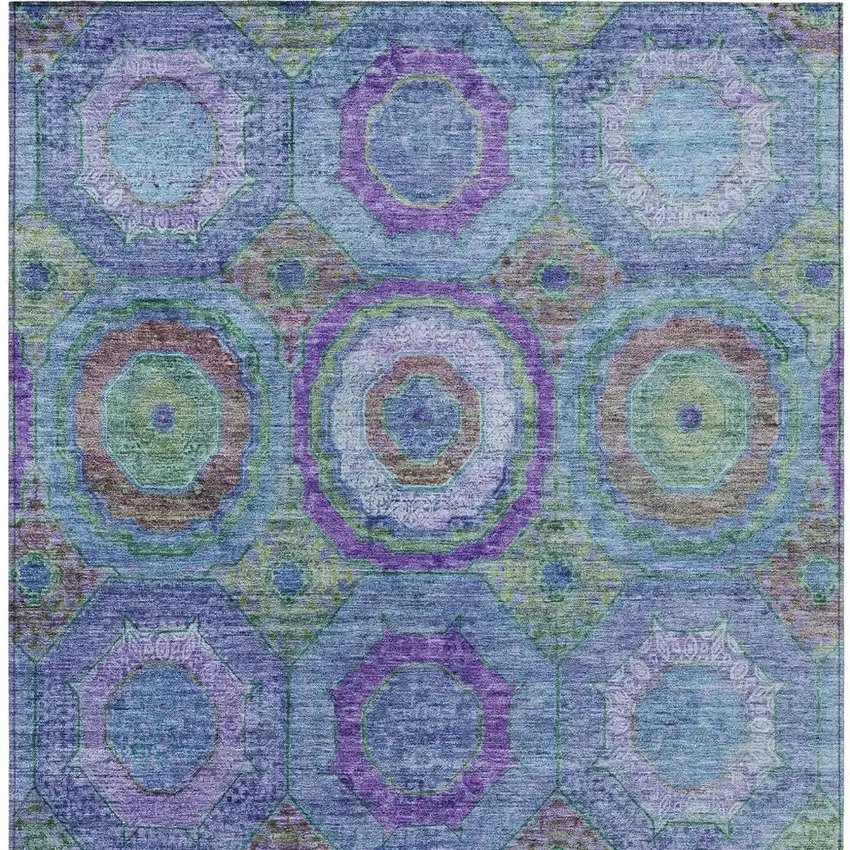 Blue Purple And Lime Green Geometric Washable Indoor Outdoor Area Rug Photo 4